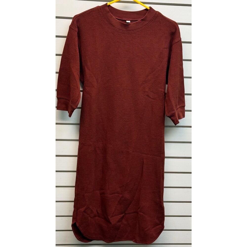 Uniqlo Dress Size XS Thermal Waffle Knit Comfy Lagenlook Minimalist Relaxed Midi